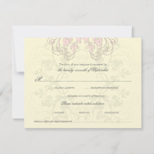 Tarjeta RSVP rosa de bebé floral de cosecha