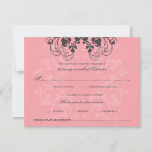 Tarjeta RSVP rosa de carbón vegetal de origen vint