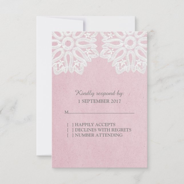 Tarjeta RSVP Rosa Elegant Lace (Anverso)
