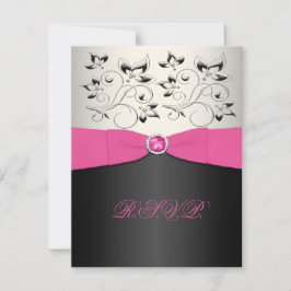 Tarjeta RSVP rosa, negra, plateada RIBBON IMPRESA
