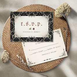 Tarjeta RSVP rosa roja de sangre negra gótica