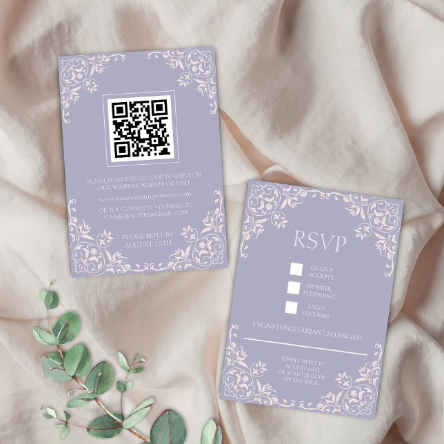 Tarjeta RSVP Rosa Romántica Lilac Rubor Rosa (Elegant french lilac wedding rsvp enclosure cards for romantic lavendar purple bridgerton theme)