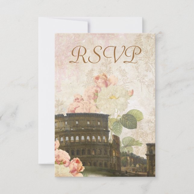 Tarjeta RSVP rosa rosa rosa de Roma antigua (Anverso)
