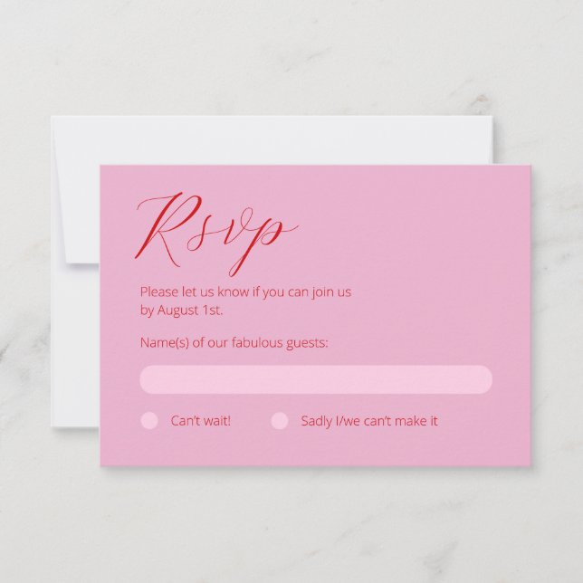 Tarjeta RSVP rosa y rojo negrita (Anverso)