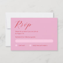 Tarjeta RSVP rosa y rojo negrita
