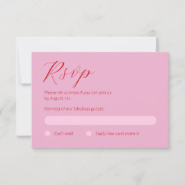 Tarjeta RSVP rosa y rojo negrita