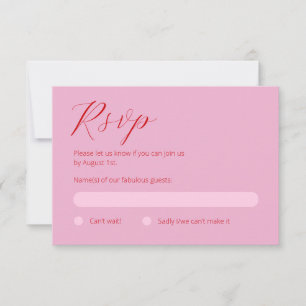 Tarjeta RSVP rosa y rojo negrita