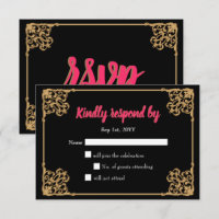 Tarjeta Rsvp Rosada Vintage Black Gold