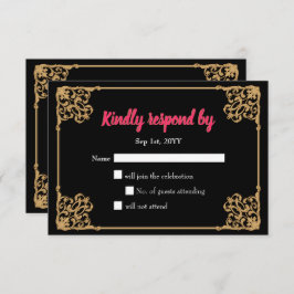 Tarjeta Rsvp Rosada Vintage Black Gold