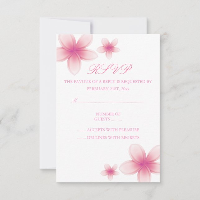 Tarjeta RSVP Rosada y Frangipani Blanca (Anverso)