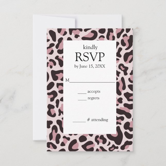 Tarjeta RSVP RoseGold de impresión de leopardo clá (Anverso)
