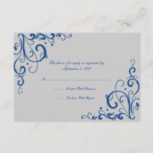 Tarjeta RSVP Royal Blue and Grey Flourish Wedding
