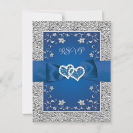Tarjeta RSVP Royal Blue, Gray Love Hearts Wedding