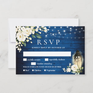 Tarjeta RSVP Royal Blue White Roses con opción de 