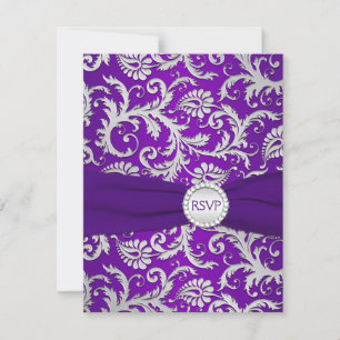 Tarjeta RSVP Royal Purple and Silver Damask