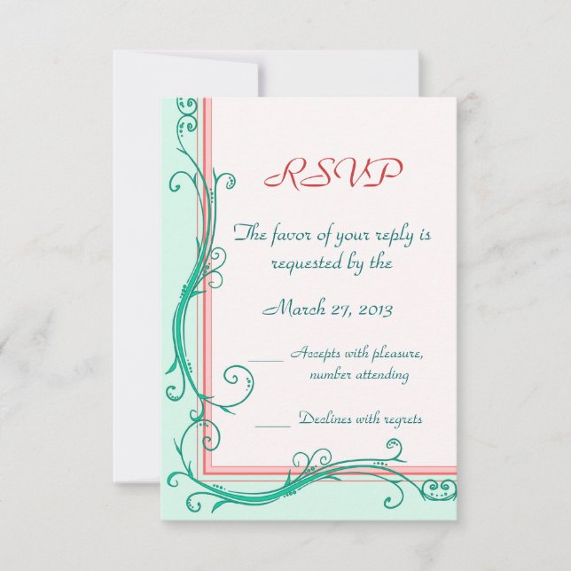 Tarjeta RSVP Rubor Peach y Mint (Anverso)