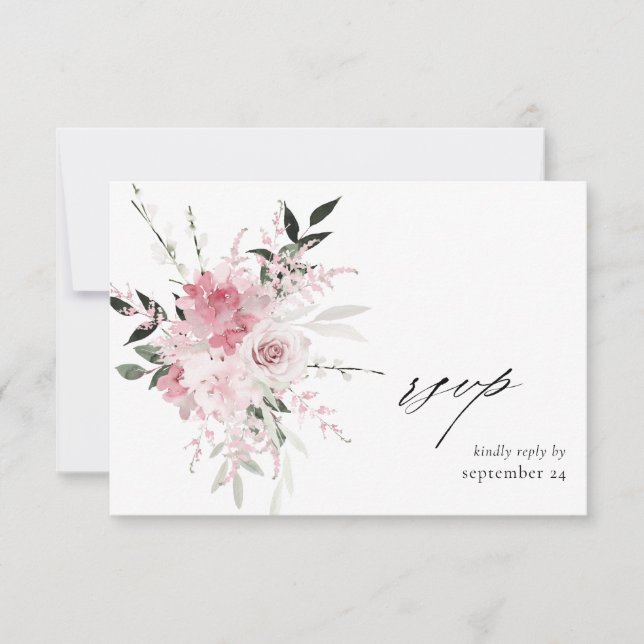Tarjeta RSVP Rubor Pink Floral 2 w para comidas (Anverso)