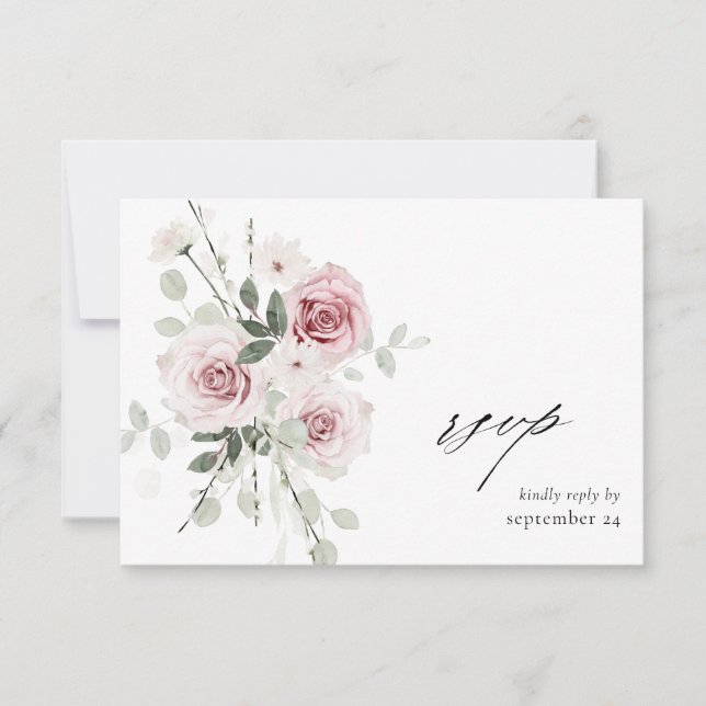 Tarjeta RSVP Rubor Pink Floral & Eucalyptus w Meal (Anverso)