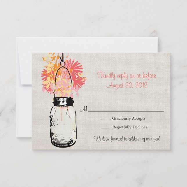 Tarjeta RSVP Ruslap Mason Jar & Wildflowers (Anverso)