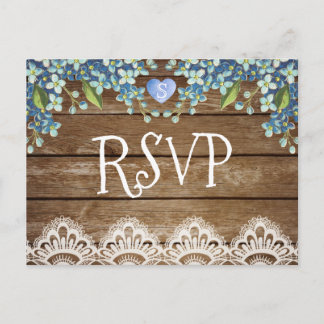 Tarjeta RSVP Rustic Blue Hydrangea & Lace