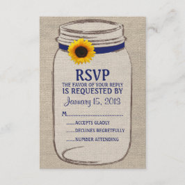 Tarjeta RSVP Rustic Mason Jar & Burlap y Sunflower