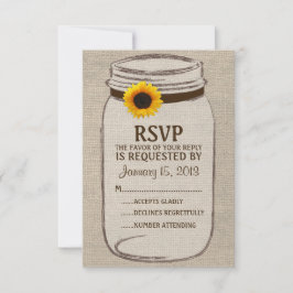Tarjeta RSVP Rustic Mason Jar & Burlap y Sunflower