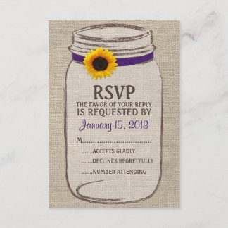 Tarjeta RSVP Rustic Mason Jar & Burlap y Sunflower