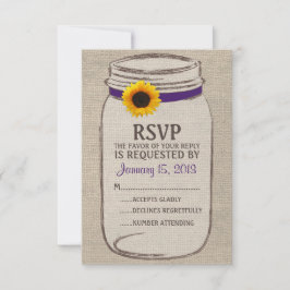 Tarjeta RSVP Rustic Mason Jar & Burlap y Sunflower