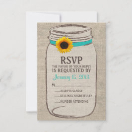 Tarjeta RSVP Rustic Mason Jar & Burlap y Sunflower