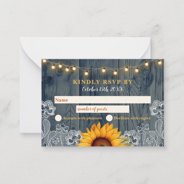 Tarjeta RSVP Rustic Sunflower and Lace Wedding (Anverso)