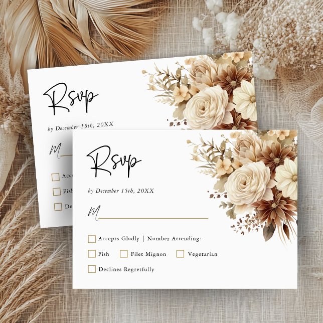 Tarjeta RSVP Rústica Boho Neutral Floral Weding (Subido por el creador)