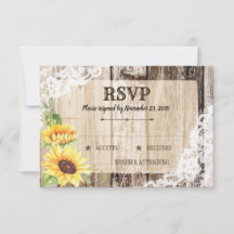 Tarjeta RSVP Rústica Boho Sunflowers Wood