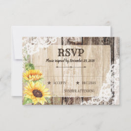 Tarjeta RSVP Rústica Boho Sunflowers Wood