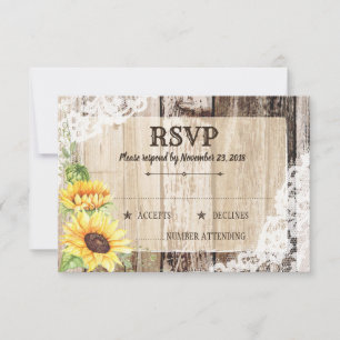 Tarjeta RSVP Rústica Boho Sunflowers Wood