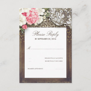 Tarjeta RSVP Rústica Burlap y Floral Lace Wedding