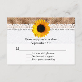 Tarjeta RSVP Rústica Burlap y Sunflower Wedding