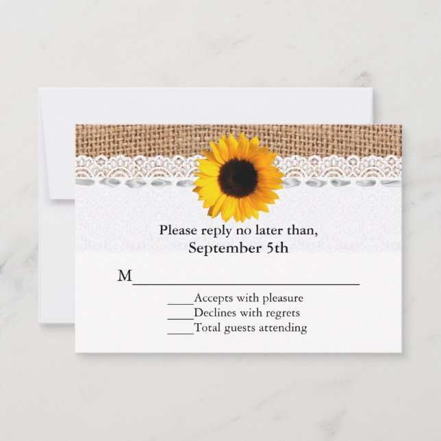 Tarjeta RSVP Rústica Burlap y Sunflower Wedding (Anverso)