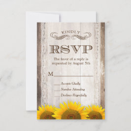Tarjeta RSVP Rústica Country Lace Barn Wood Sunflo