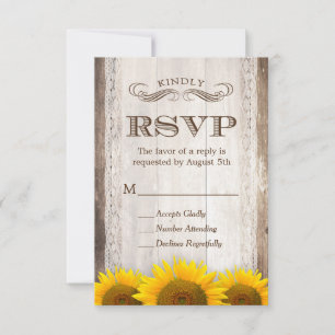 Tarjeta RSVP Rústica Country Lace Barn Wood Sunflo