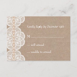 Tarjeta RSVP Rústica de Boda de Doily