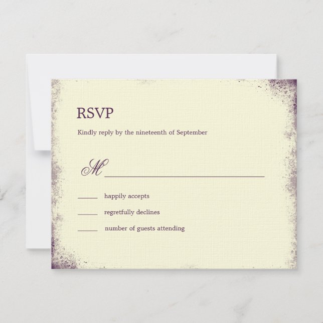 Tarjeta RSVP Rústica de Boda de Viñedo - Púrpura (Anverso)