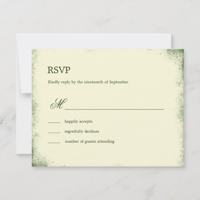 Tarjeta RSVP Rústica de Boda de Viñedo - Verde (Anverso)