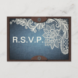 Tarjeta RSVP Rústica de Denim, Boda de encaje y cu