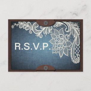 Tarjeta RSVP Rústica de Denim, Boda de encaje y cu