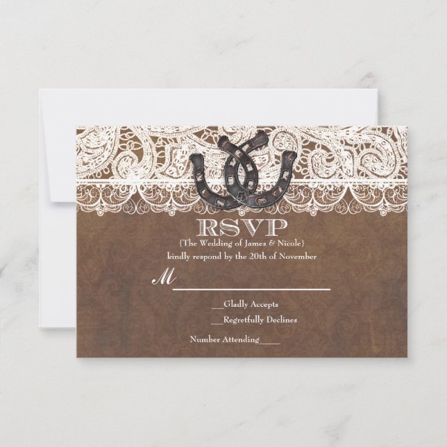 Tarjeta RSVP Rústica de herraduras y bodas de camp (Anverso)