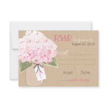 Tarjeta RSVP Rustica de Hydrangea Jar Burlap