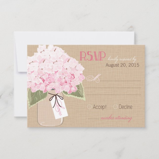 Tarjeta RSVP Rustica de Hydrangea Jar Burlap (Anverso)