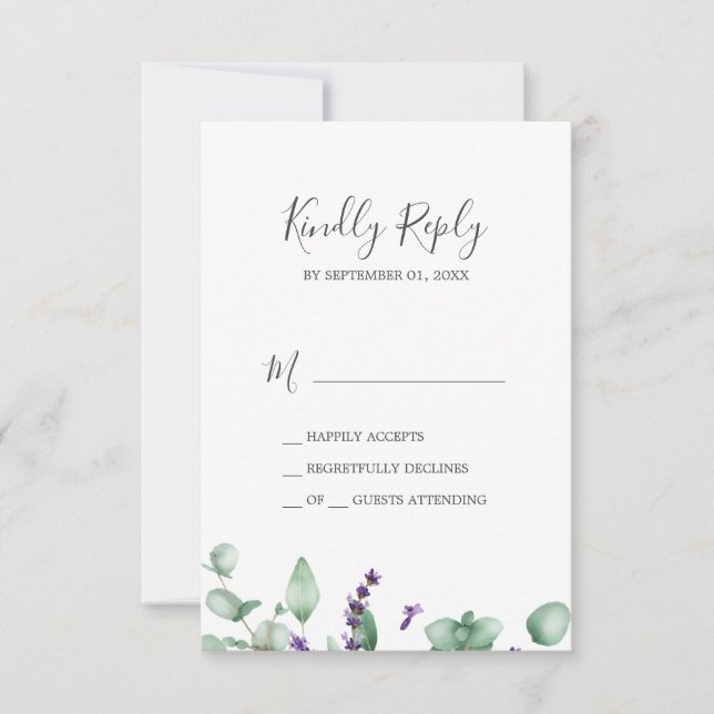Tarjeta RSVP Rústica de Lavanda y Eucalyptus (Anverso)