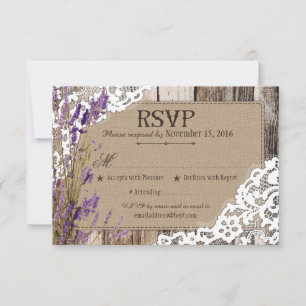 Tarjeta RSVP Rústica de madera con flores de lavan