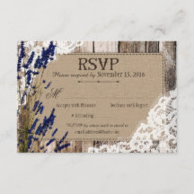 Tarjeta RSVP Rústica de Madera de Flores de Lavand